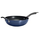 Epicurious Nonstick Aluminum Hard Anodized Stainless Steel Heavy Gauge Nonstick Induction Ready Dishwasher Safe Oven Safe Cookware Pots Pans Steamer Stock Pot, 11' Arctic Blue Open Stir Fry Pan