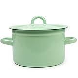 Enamel Stock Pot Mint Breeze Enamelware Pot Enamel Cooking Pot with Lid (3.2-qt. (3 L))