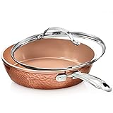 Gotham Steel Hammered Copper Collection – 10” Nonstick Fry Pan with Lid, Premium Cookware, Aluminum Composition with Induction Plate for Even Heating, Dishwasher & Oven Safe