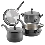 Farberware 120 Limited Edition Stainless Steel Cookware Pots and Pans Set with Prestige Kitchen Tools, 10 Piece, Pewter Gray