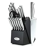 Marco Almond KYA28 Knife Sets, 14 Pieces Stainless Steel Cutlery Kitchen Knife Set with Block, Hollow Handle Self Sharpening Knife Block Set