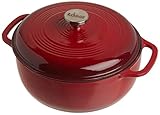 Lodge Enameled Cast Iron Dutch Oven With Stainless Steel Knob and Loop Handles, 6 Quart, Red