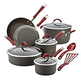 Rachael Ray - 87630 Rachael Ray Cucina Hard Anodized Nonstick Cookware Pots and Pans Set, 12 Piece, Gray with Red Handles