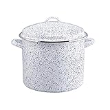 Paula Deen Enamel on Steel Stock Pot/Stockpot with Lid, 12 Quart, White with Blue Speckle