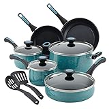 Paula Deen Riverbend Nonstick Cookware Pots and Pans Set, 12 Piece, Gulf Blue Speckle